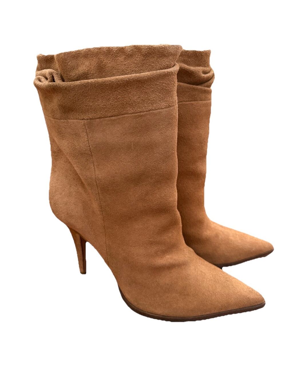 Alexandre Birman Olivia Slouchy Camel Suede Booties Size 38.5